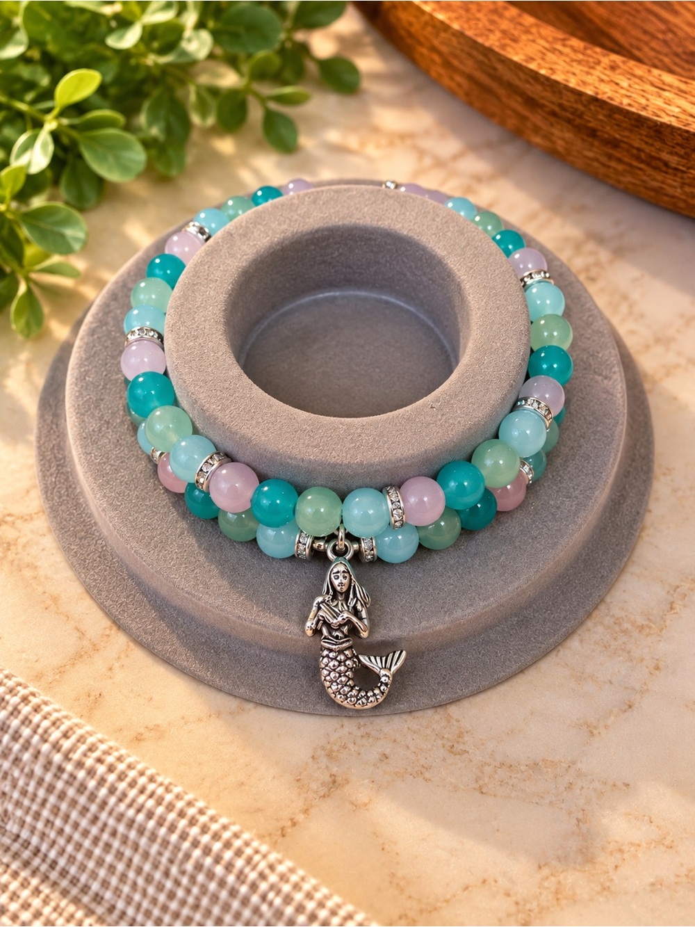 Multi-Color Beaded Mermaid Charm Bracelet